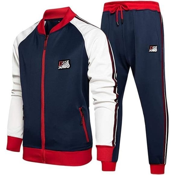 Men's Tracksuits 2 Piece Set Navy/Red - Picture 1 of 6